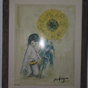 Delmunzia Yellow Sunflower Art Print with Child Illustration
